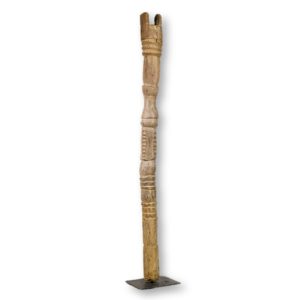 This is a beautiful hand carved post believed to be created by the Nupe People from Nigeria. This piece has a simplistic yet elegant design. This item stands 66 inches tall, weighs 32 pounds, and comes with a custom metal base.