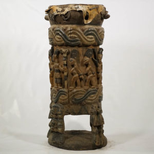 Intricately Carved Yoruba Drum 39"