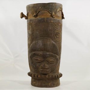 Intricately Hand Carved Yoruba Drum 24"