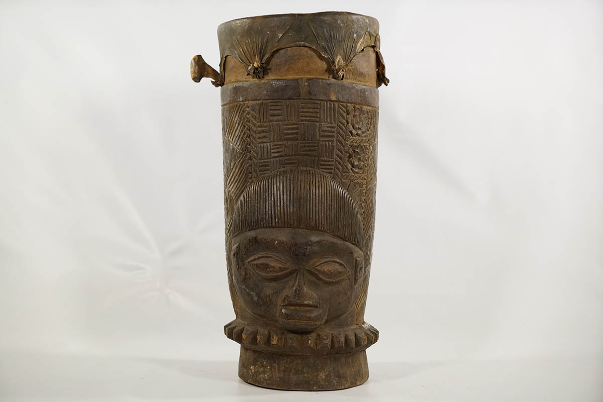 Intricately Hand Carved Yoruba Drum 24"