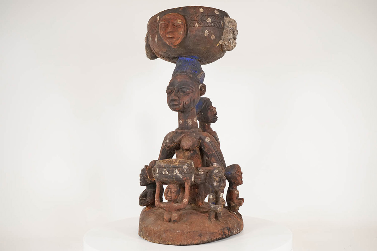 Female Yoruba Figural Bowl 25" - Nigeria