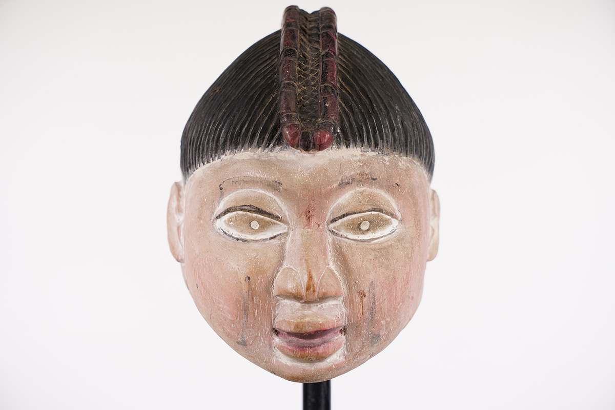 White Yoruba Gelede African Mask 10" Wide - Nigeria
