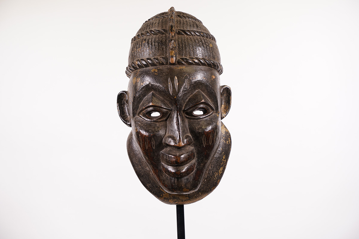 Large Yoruba African Mask with Shiny Patina 20" - Nigeria
