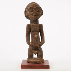 Male Hemba Statue On Wood Base 17.5" - DR Congo - African Art