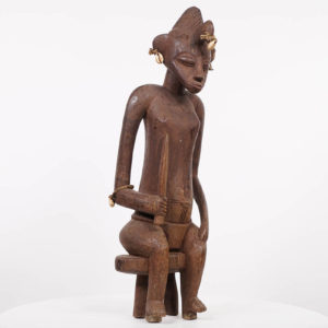 Seated Senufo Style African Statue w/ Shells 22" - Ivory Coast