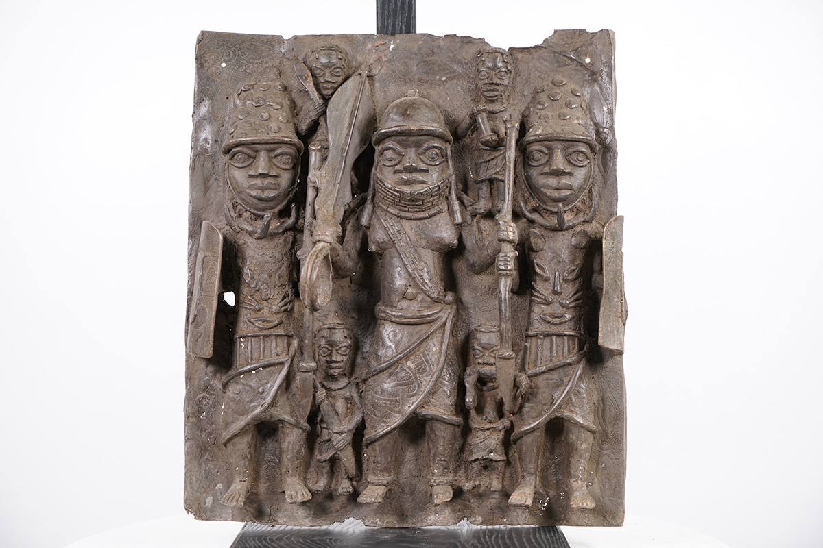 Great Benin Bronze African Plaque 17.5" - Nigeria