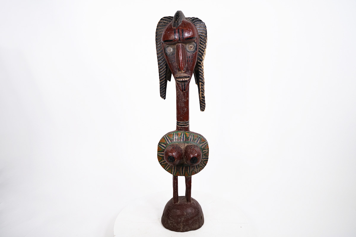 Bozo Figural African Headdress with Mirror Eyes 35"- Mali
