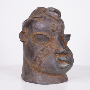 Benin Bronze Head with Reptile 8.5" - Nigeria | Discover African Art