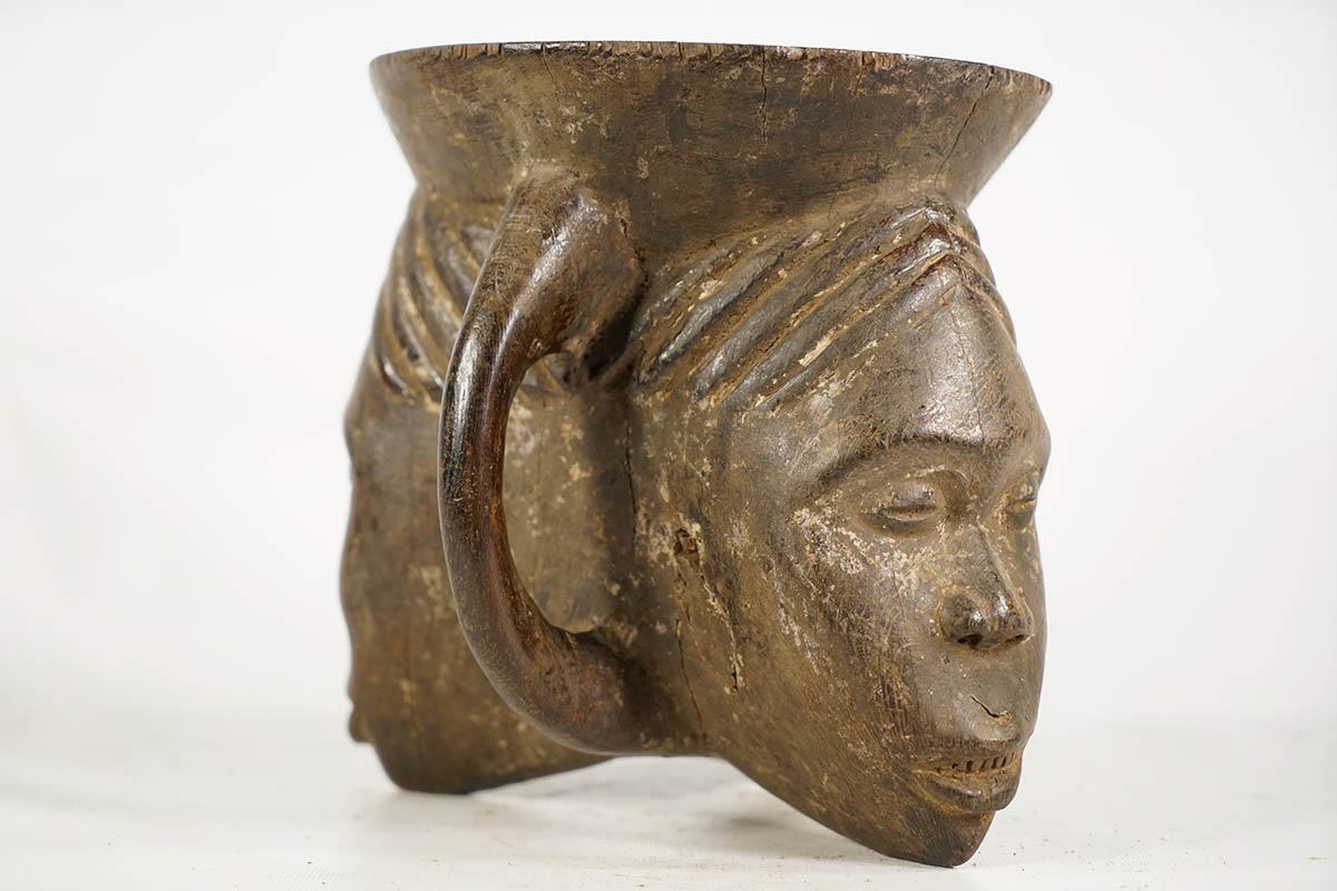 Interesting 3-Faced Nigerian Bowl 8.5" tall - African Art