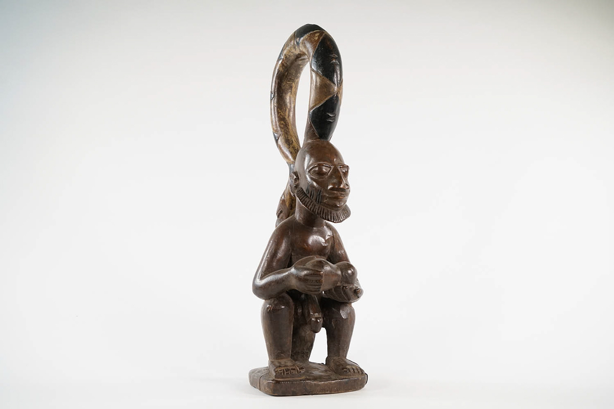 Impeccable Yoruba Figure with Snake 19" - Nigeria - African Art