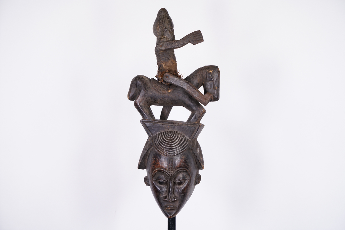 Unknown African Mask with Horse Rider Superstructure 21"