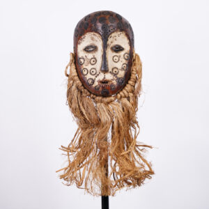Lega Mask with Circular Designs 22" with Raffia - DR Congo