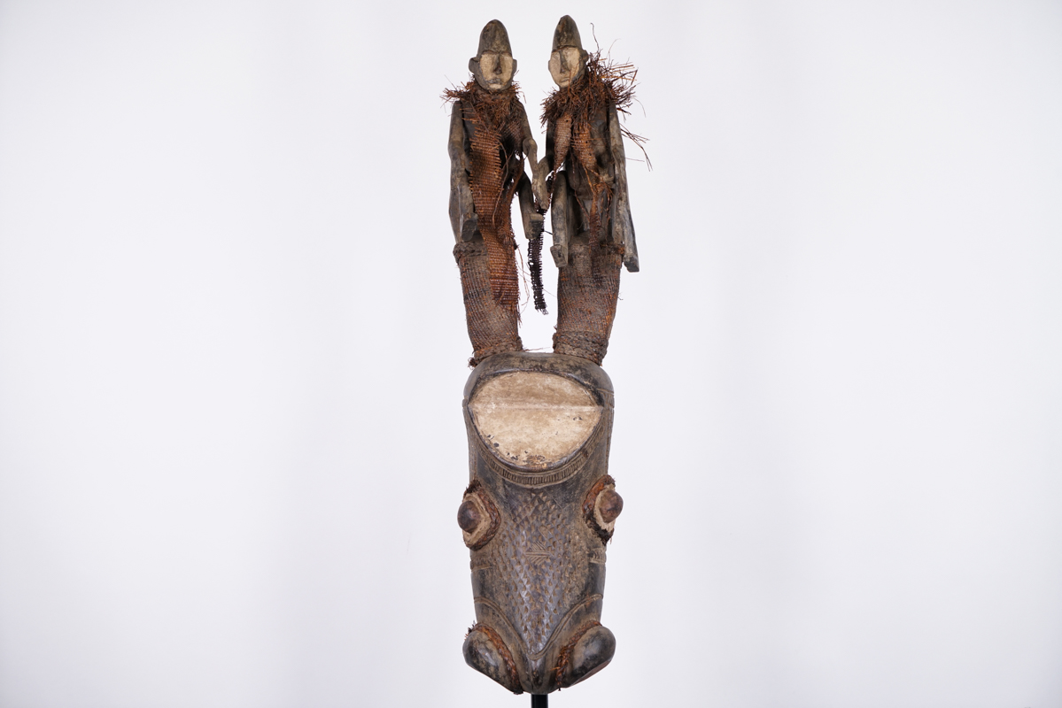 Unknown Zoomorphic African Mask with Articulated Figures 32"