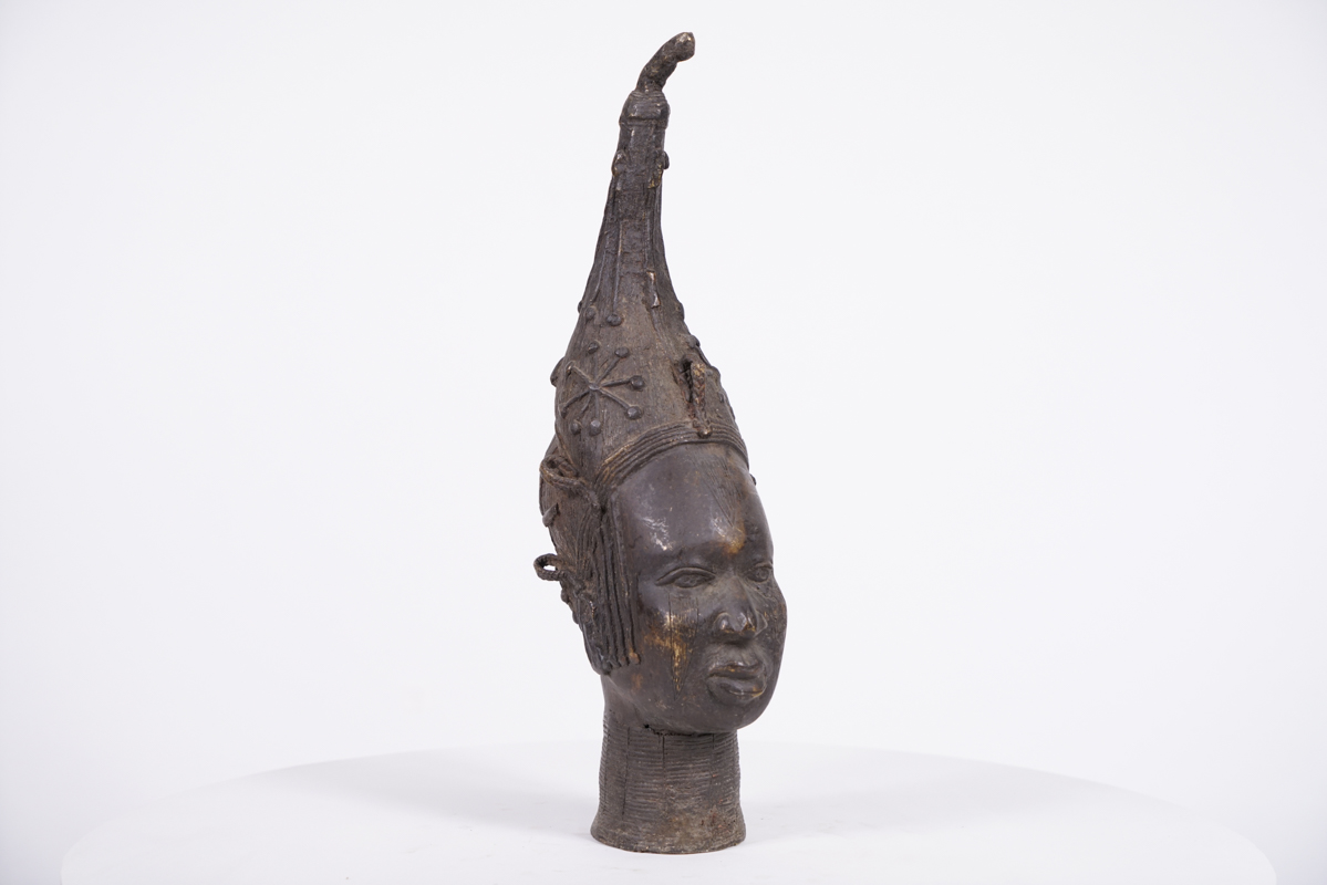 Gorgeous Benin Bronze Queen Mother Head 16" - Nigeria