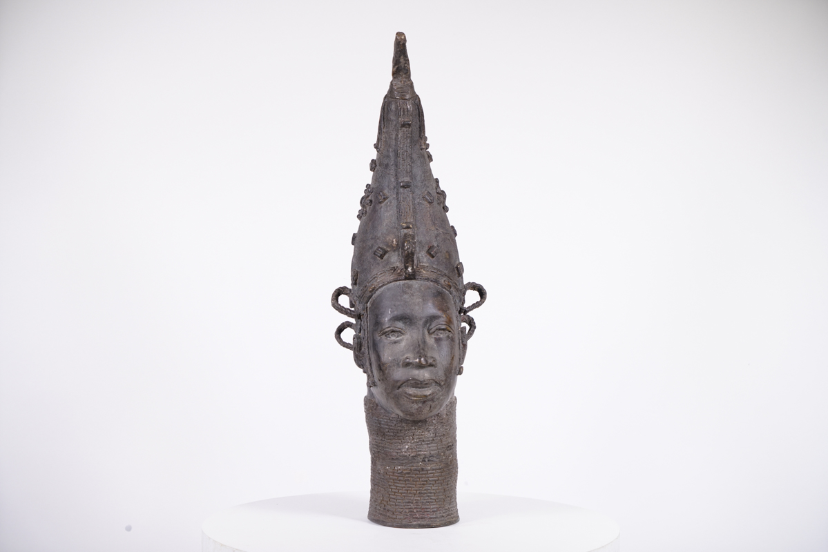 Attractive Benin Bronze Queen Mother Head 27.5" - Nigeria