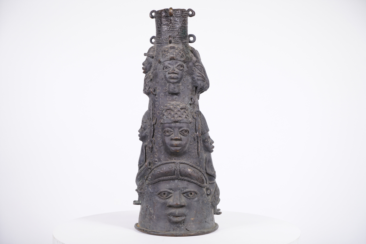 Benin Bronze Figural Container Statue 21"- Nigeria - African Art