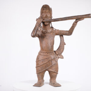 Benin Bronze Hornblower Statue 28"- Nigeria - African Art