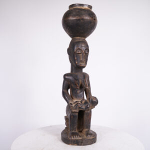 Baule Maternity Statue with Container 25" - Ivory Coast - African Art