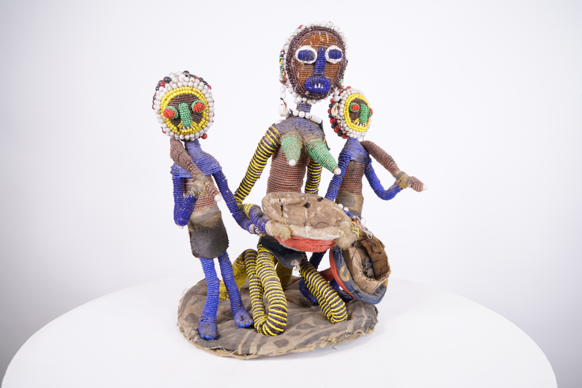Yoruba Beaded Statue with Multiple Figures 14.25"- Nigeria - African Art