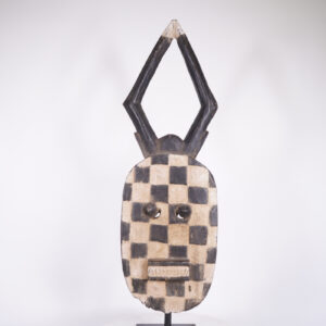 Black and White Checkered Pattern Baule Goli Mask 33.25" - Ivory Coast