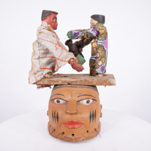 Colorful Yoruba Gelede Mask with Puppet Figures 16" - Nigeria - African Art