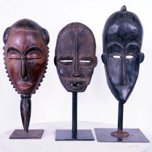Various African Tribal Art 3 Mask Lot 11"-17" Tall