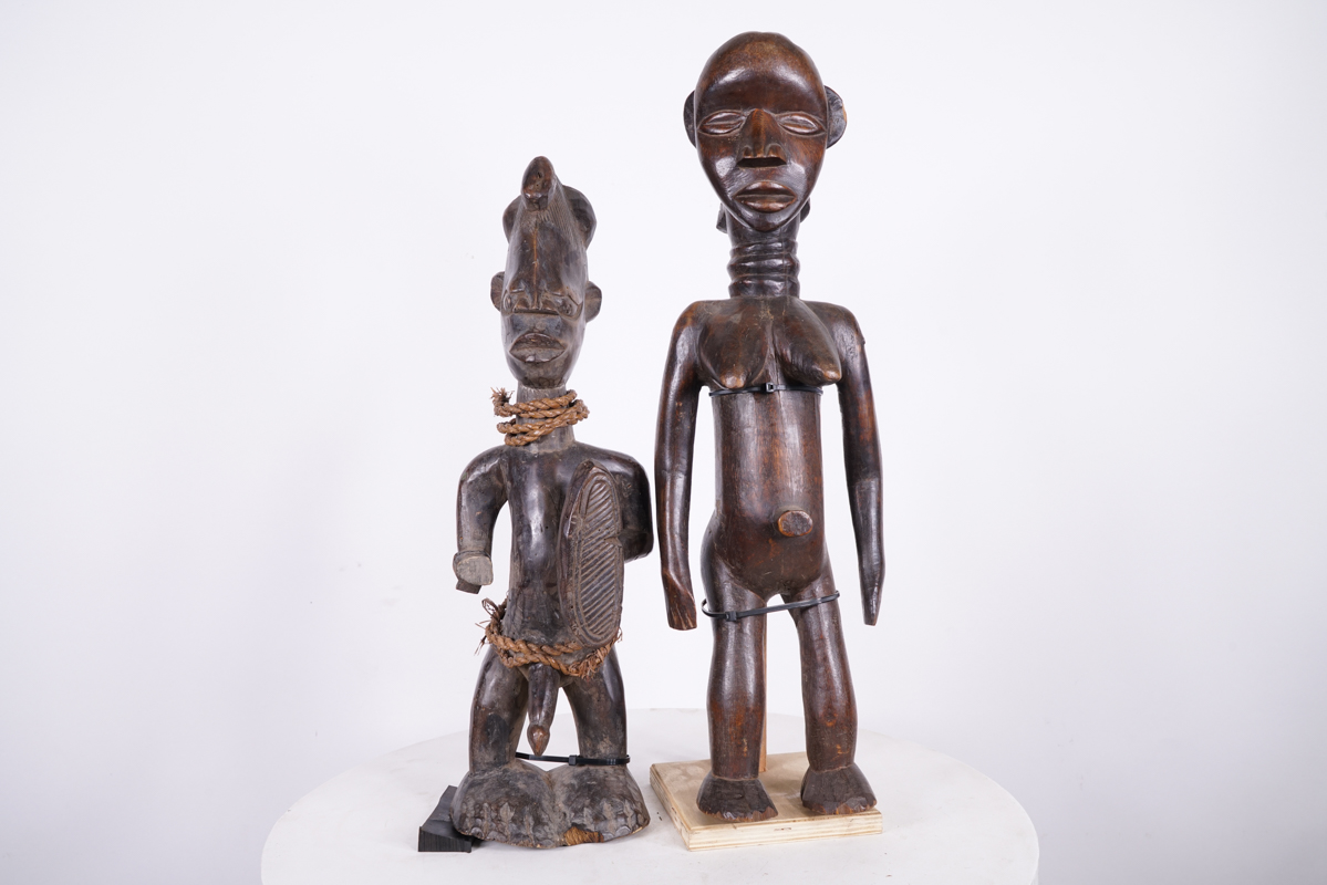 Dan and Unknown African Tribal Statue 2 Piece Lot - 20.5"-24"