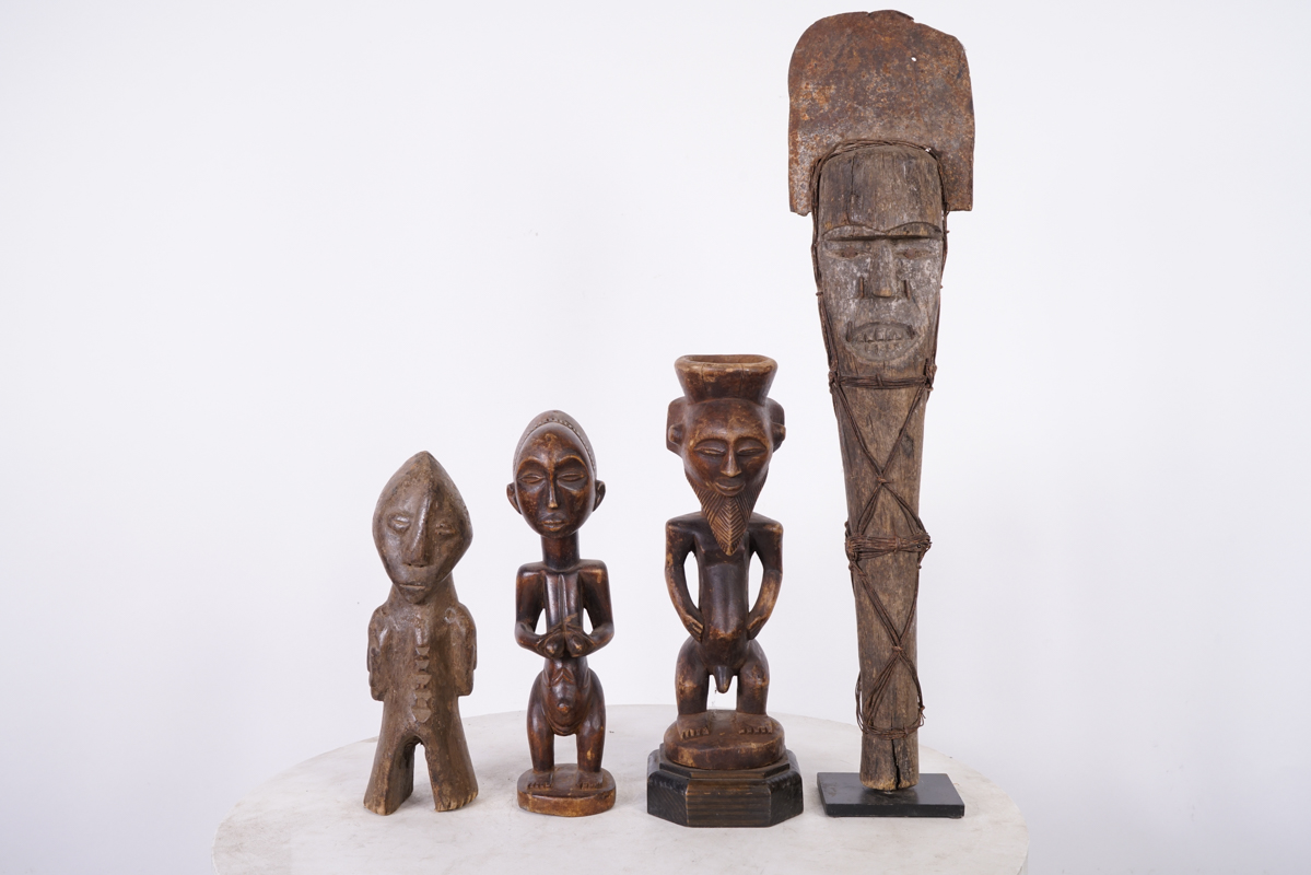 Mixed African Tribal Statue 4 Piece Lot 11"-23.5" Tall