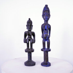Interesting Yoruba 2 Statue Lot 15.75-20.25" - Nigeria - African Tribal Art