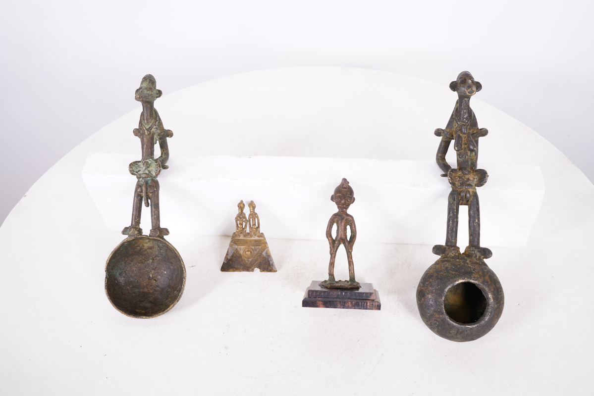 Mixed African Tribal Bronze Statue Lot of 4 Pieces 2.75"-8.25" Tall