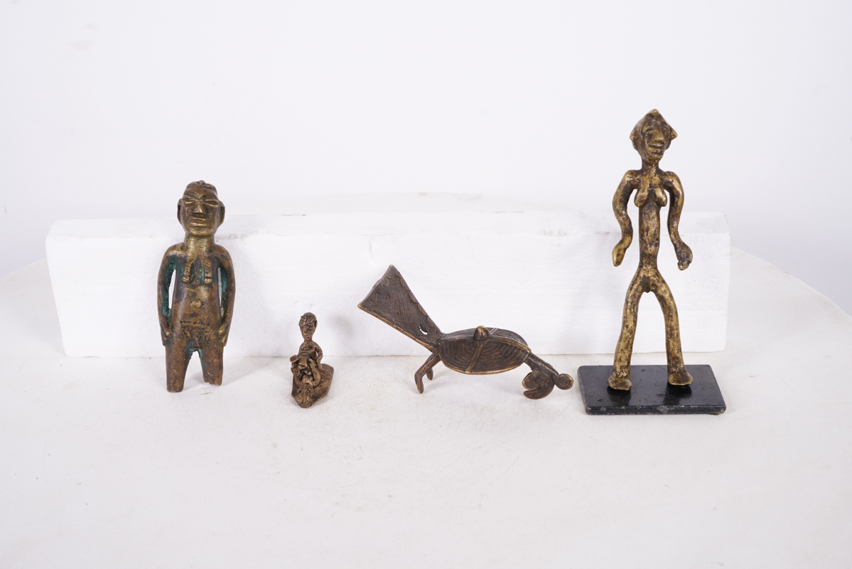 Mixed African Tribal Bronze Statue Lot of 4 Pieces 1.5"-6.25" Tall