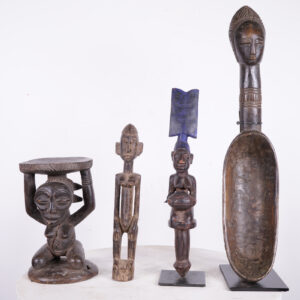 Various African Tribal Art Statues 4 Piece Lot 10.5"-25.5"