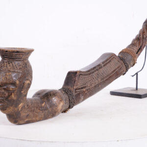 Luba Wooden Figural Pipe 25" Long - DR Congo - African Art