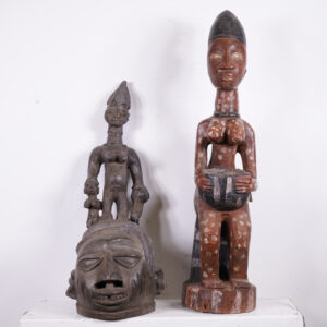 Yoruba Mask and Statue 2 Piece Lot 28.5" & 35.75"- African Tribal Art