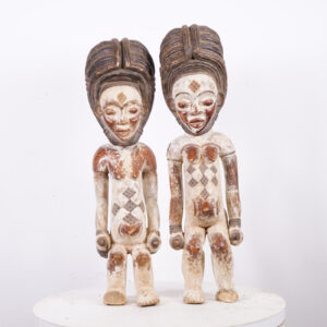 Standing Female Punu Statue 2 Piece Lot 25" & 26.5" - Gabon - African Tribal Art