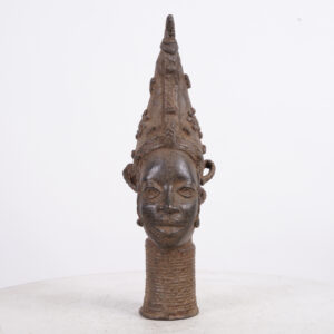 Benin Bronze Queen Mother Head 14.5" - Nigeria - African Tribal Art