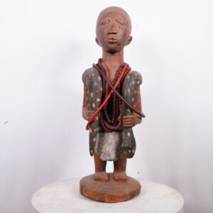 Yoruba Statue Holding Snake 31" - Nigeria - African Tribal Art