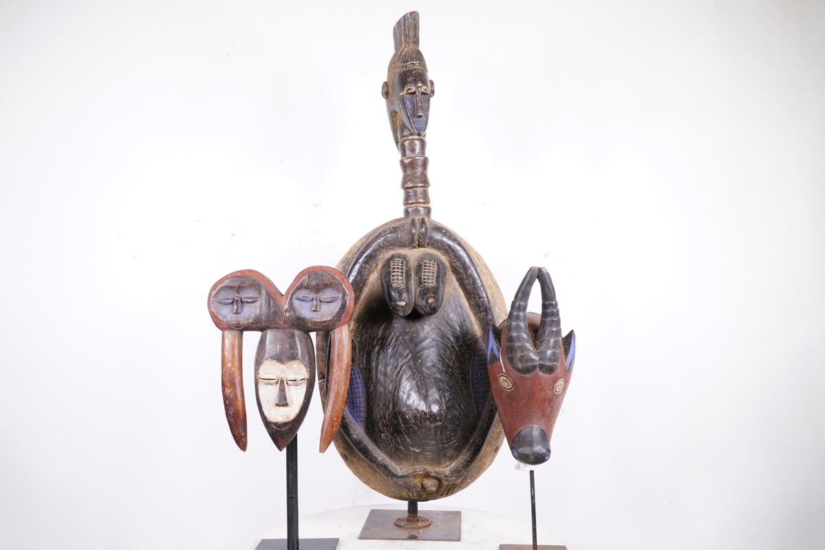 Various African Tribal Art Mask 3 Piece Lot 12.5"- 39.25" Tall