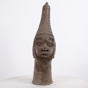 Gorgeous Benin Bronze Head 21" - Nigeria - African Tribal Art