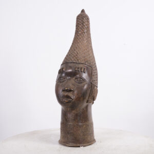 Attractive Benin Bronze Head 20" - Nigeria - African Tribal Art