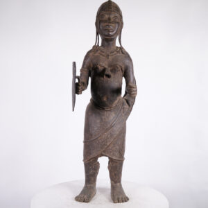 Benin Bronze Soldier Statue 36.25" - Nigeria - African Tribal Art