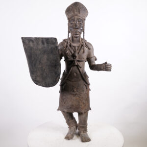 Benin Bronze Soldier Statue 33" - Nigeria - African Tribal Art