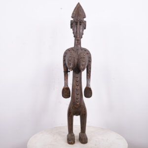 Bamana Female Statue with Metal Tacking 32.5"- Mali - African Tribal Art
