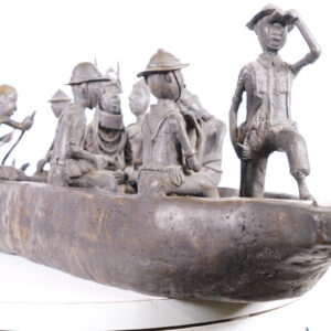 Benin Bronze Boat with Oba and Entourage 41.5" Long - Nigeria - African Art