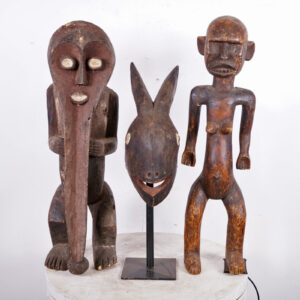 Various African Tribal Art 2 Statue, 1 Mask 3 Piece Lot 17.5-28.5"