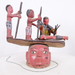 Colorful Yoruba Gelede Mask with Multiple Puppet Figures 15.25" Wide - Nigeria