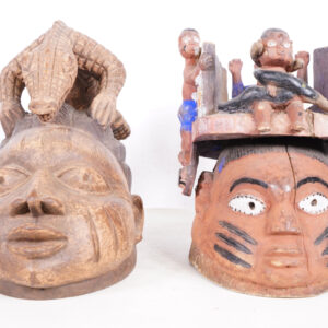 Yoruba Gelede 2 Mask Lot 12" & 16" Wide - Nigeria - African Tribal Art