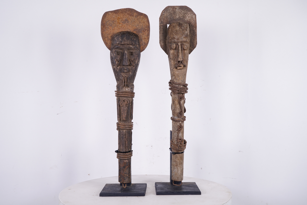 Ritual Igbo Ofo Janus Staff 2 Piece Lot 24.75" & 25.25" - Nigeria - African Tribal Art