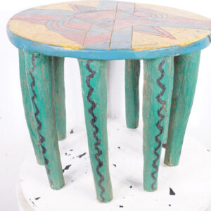 Colorful Nupe African Stool 21.5" Wide - Nigeria - Tribal Art