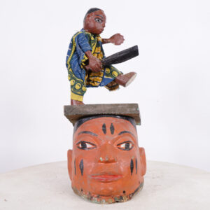 Colorful Yoruba Gelede Mask with Puppet Figure 17"- Nigeria - African Tribal Art